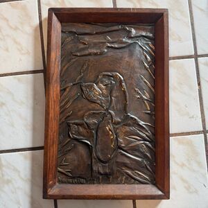 Vintage Irish Setter Hunting Dog Copper Embossed On Wooden Plaque Rustic Decor